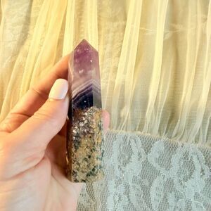 Rainbow Fluorite & Leopard Jasper Crystal Point Tower